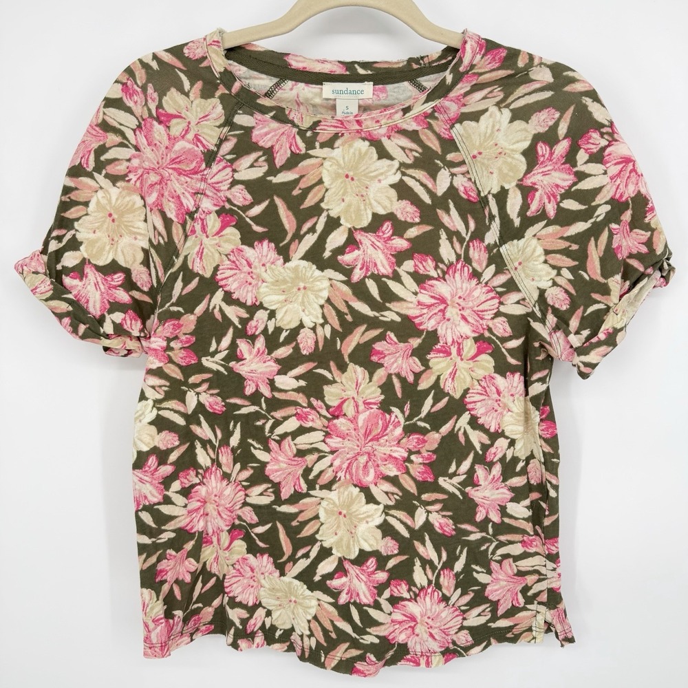 Sundance Sz S Floral Print 100% Cotton Short Rolled Sleeve‎ Shirt Boho Casual